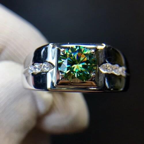 2021 new muscular man ring big sparklinggreen moissanite ring real 925 silver 8x8mm size gem certified New year gift shiny