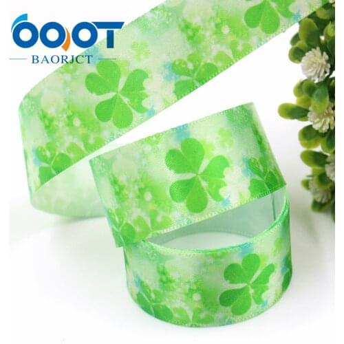 OOOT BAORJCT I-181208-296,25mm 10yard Four-leaf clover satin ribbons,clothing Accessories,party decoration,DIY handmade material