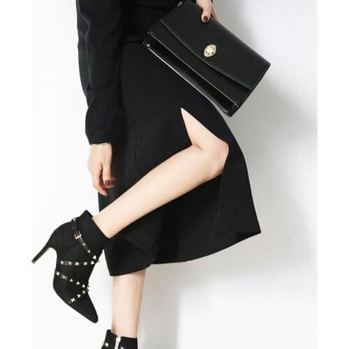 2020 Autumn Winter Womens Boots Shoes Solid Black Lace-up Pointed Toe Elegant Sexy Thin High Heels Womens Ankle Boots31-42