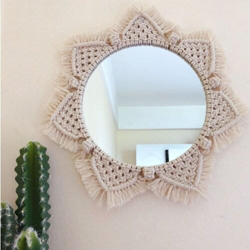 Nordic Boho Decor Macrame Mirror Tapestry Wall Hanging Decorations Dyed Handcraft Tassel Tapestry Background Wall Farmhouse