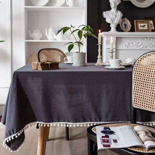 Cotton Plain Table Cloth Rectangle With Tassel French Cofee Dining Tablecloth Decor For Kitchen Home Festival Party Decor