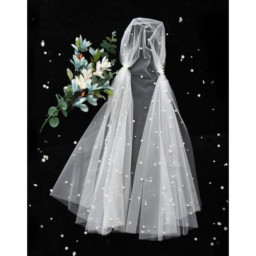V12 Handmade Simple Short Bridal Wedding Veils with Comb White Ivory Elbow Pearls for Marriage Wedding Tulle Veil for Bride