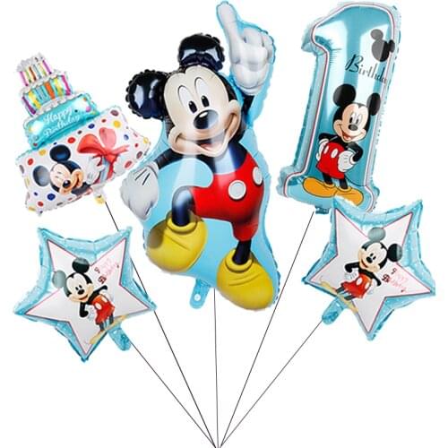 1set Mickey Minnie Mouse Star Helium Foil Balloons Kids Birthday Party Decoration Baby Shower 1st Birthday number Balloon toys