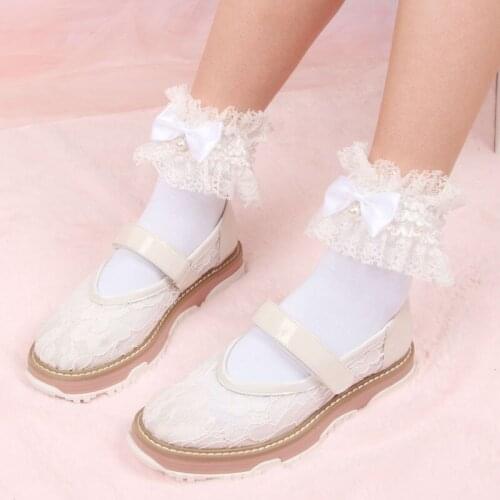 Japanese New Lace Lace Cotton Socks Lolita Bow Handmade Beaded xue wa Cute kawaii Lolita socks women