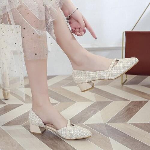 Summer new style sweet shallow mouth pointed toe mid-heel temperament womens high-heeled shoes foot size 35-39