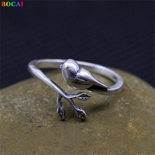 S925 silver jewelry handmade Matt fashion cute lady magpie ring opening