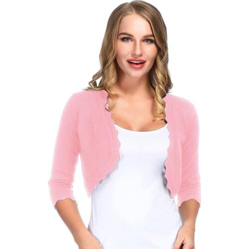 Womens coat 3/4 Sleeve Open Front Cropped Length Bolero elegant vintage slim Shrug solid color Spring ladies Knitting Cardigan