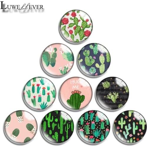 10mm 12mm 16mm 20mm 25mm 30mm 622 Cactus Mix Round Glass Cabochon Jewelry Finding 18mm Snap Button Charm Bracelet