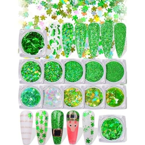 12 Boxes Holographic Nail Gliiters Glitters Clover Shaped Nail Glitters Patricks Day Nail Designs Acrylic Nail Sequins