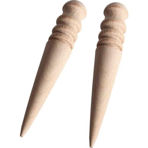 2pcs DIY Natural Solid Wood Leathercraft Tools Wood Edge Slicker Burnisher Set for Leather Working AUG889