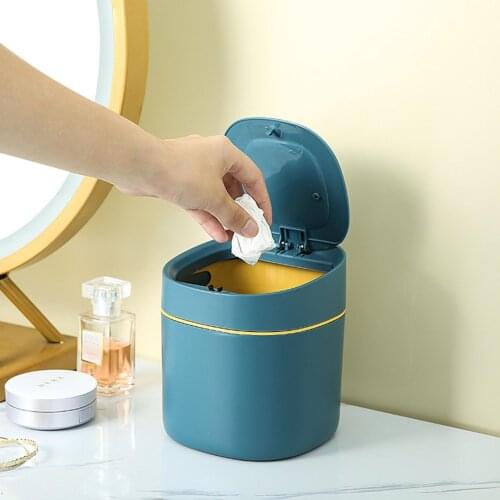 2020 Mini Press Lid Wastebasket Garbage Bin Sundries Desktop Storage Box Home Bedroom Office Garbage Basket Table Trash Can