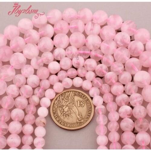 6.8.10.12mm Round Natural Stone Ball Genuine Malaysia Pink Rose Quartzs Beads for DIY Women Jewelry Making Necklace Bracelet 15"