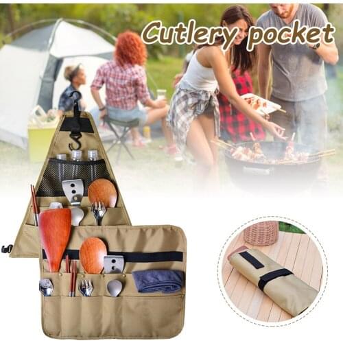 900D Oxford Cloth Camping Picnic Bag Portable Outdoor Tableware Bag Hangable Cutlery Organizer for Packing BBQ Hiking Storage