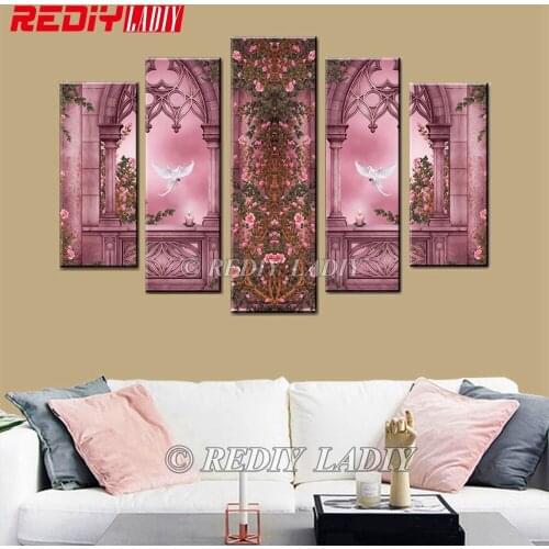 Diamond Painting Triptych Diamond Embroidery Pigeon and Peace 5 Panels Modular Picture Wall Art Rhinestones Cross Stitch Crafts