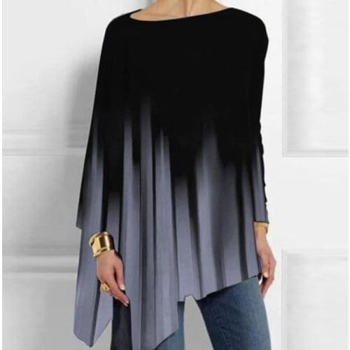 Abstract Pattern O Neck Blouse Shirts 2021 Autumn Elegant Irregular Long Sleeves Pullover Tops Female Casual Fashion Women Blusa