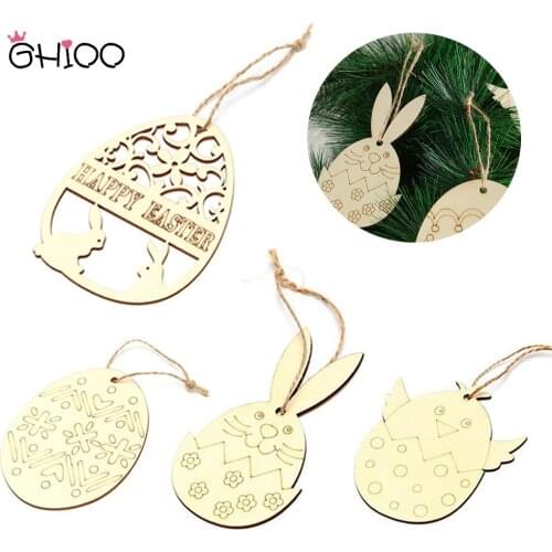 GIHOO 10pcs 11*8.7cm Easter Decoration Wooden Pendant Happy Easter DIY Bunny Eggs Christian Crafts Easter Decorations for Home