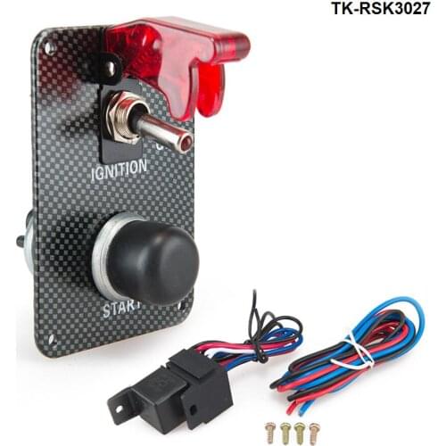 Racing Car Carbon 12V Ignition Switch Panel Engine Start Push Button Toggle TK-RSK3027