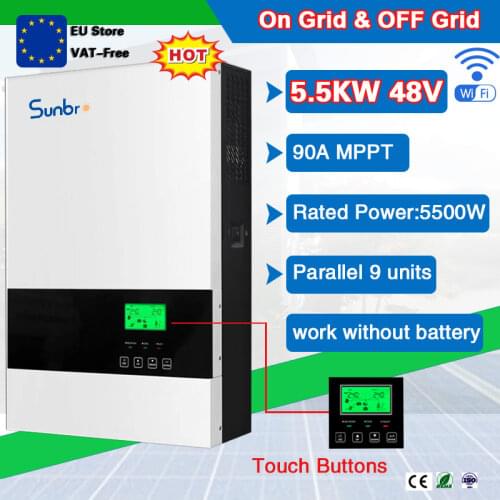 5.5KW 48VDC On&Grid Hybrid Pure Sure Wave Solar Inverter With 90A 120-450VDC PV Input MPPT No Battery Working Parallel Function