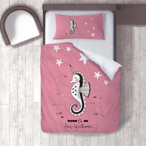 Duvet Cover Set Bedding Set Pillow Case for Baby and Kids Room 3D Printed Pink Seahorse Starfish Model 220
