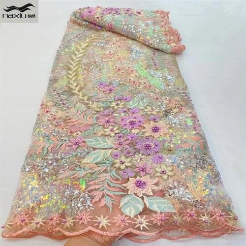 Madison African Sequin Lace Fabric 2021 French Net Royal Blue Embroidery Nigerian Wedding Party Dress Line Tulle