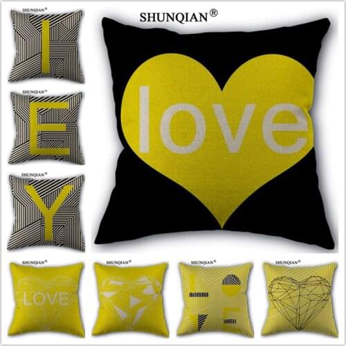 Linen Cotton Love yellow theme Pillow Cover Custom Print Home Decorative Pillows Cases 45x45cm one side WJY424