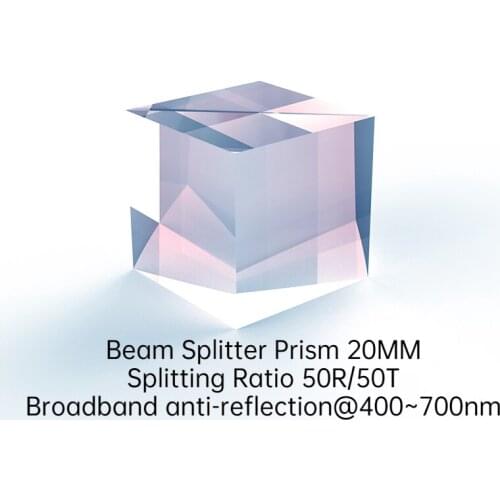 Beam Splitter Prism Optical Dichroic Prism Light Separation K9 Cube Beam Splitter Prism 20MM Split Ratio 50R/50T Cube Dichroic