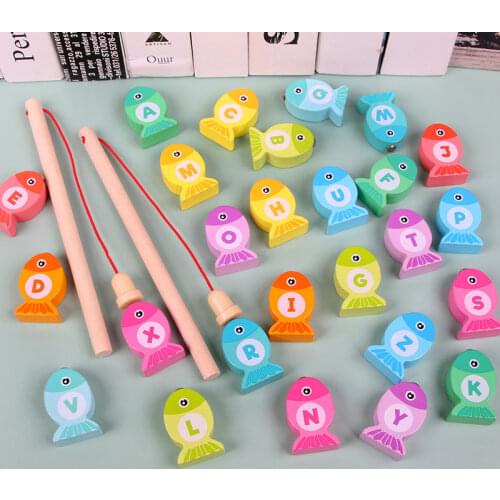 Magnetic Fishing Game Marine Life Cognition Color Number Wooden Toys for Children Montessori Early Educational Parent-child Game