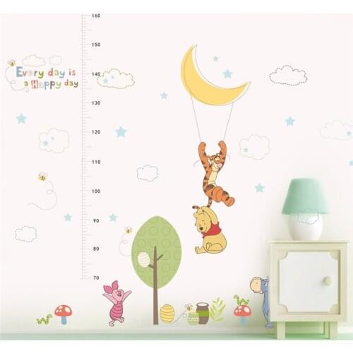 Cartoon winnie pooh height measure wall decals bedroom home decor disney animals growth chart wall stickers pvc wallpaper