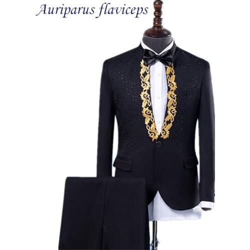 Auriparus flaviceps Sequins Performance Man Suits Embroidery Mens Costumes 3 Color Stage Suits Groom Tuxedos Sequins Groomsman