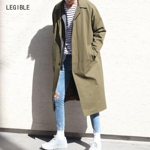 Legible Autumn Trench Coat Men Casual Turn-down Collar Korean Long Trench Coat Men Solid Long Coat Men