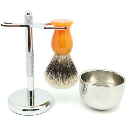 TEYO Shaving Brush Set Include Shaving Stand Bowl Two Band Silvertip Finest Badger Hair Brush Perfect Shave Razor