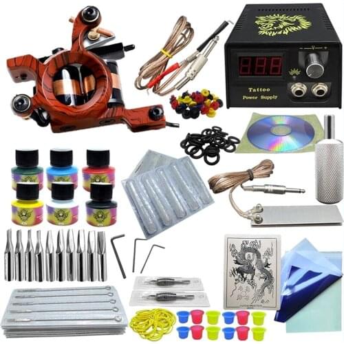 Professional Tattoo Equipment Kit One Machine Gun Tattoo Needle Foot Pedal Complete Tattoo Kits