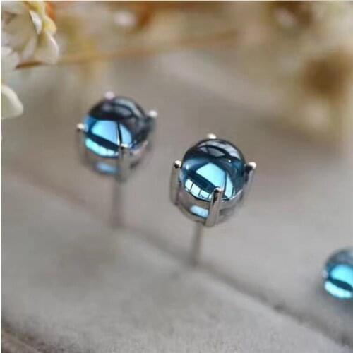 Natural blue topaz earring Free shipping Natural real blue topaz 925 sterling silver Fine jewelry 5mm