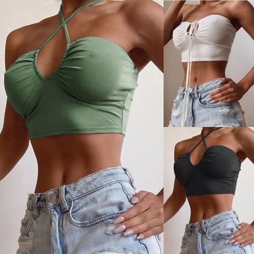 2020 New Women Ladies Plain Bandage Sexy Tank Top Vest Summer Tops Sleeveless Strappy Camisole Solid Crop Tops Female Shirts