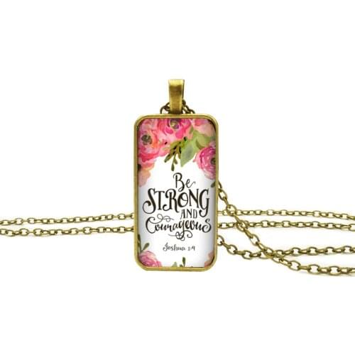 2021 New Bible Verse Necklace Boho Flower Rectangle Glass Pendant Necklaces For Women Christian Faith Scripture Psalm Jewelry