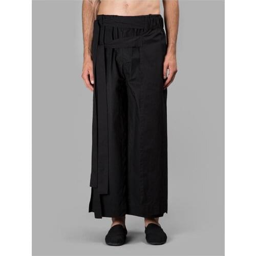 Mens new fashion trend singer stage style trousers, multi-layer design, loose and large size nine culottes