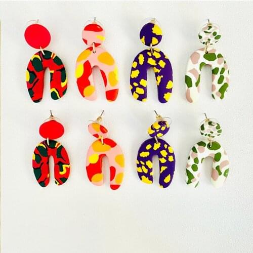 Autumn Leopard Clay Earrings for Women Geometric Colorful Polka Dot Handmade Dangle Earrings Fashion Jewelry Hot Sale Gift
