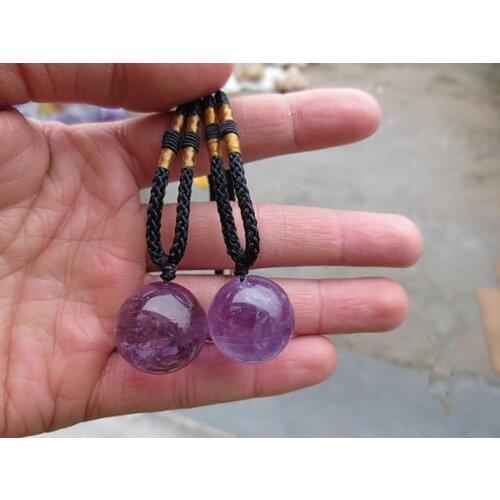 2PCS Natural Amethyst Quartz crystal Ball Pendant Necklace Healing natural stones and mineral