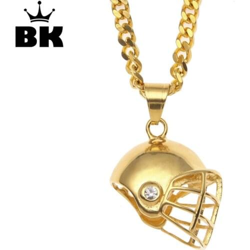 Stainless Steel Helmet Pendant & Chain Necklace Gold Color For Men Ice hockey Fitness Accessories Sport Jewelry Christmas Gift