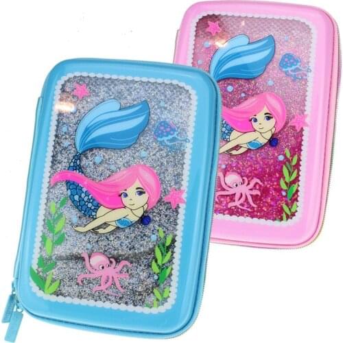 Kawaii Penal Quicksand Unicorn Mermaid School Pencil Case for Girls Boy Large Capacity Zipper Pen Bag Box Stationery Pouch Gift