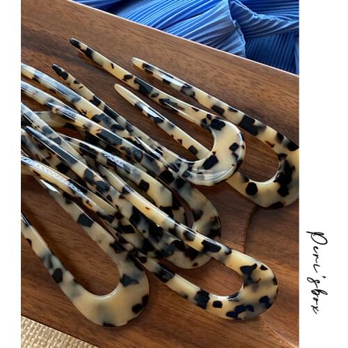 PerisBox Acrylic U Shape Leopard Hairpins Large Wide Open Hair Chopstick Bohemian Vintage Headwear Accessory For Women 2021 Hot