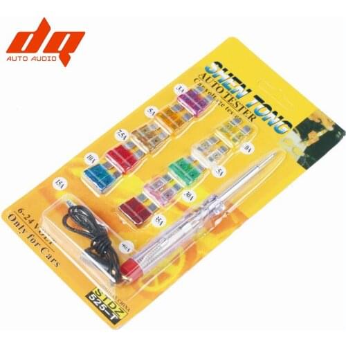 DC 6-24V 12V Auto Car Circuit Voltage Test Pen Fuse Car Diagnostic Tools Fuses Test Electrical Tool with 10pcs Blade Fuse 3A-40A