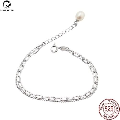 S925 Sterling silver pearl bracelet Womens simple personality Japanese and Korean fashion hand jewelry Free shipping 670