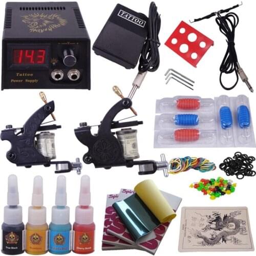 Tattoo equipment in tattoo kits art set 2 top tattoo gun 4 color inks YLT-90
