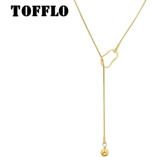 TOFFLO Stainless Steel Jewelry Geometric Ball Tassel Adjustable Winter Sweater Necklace Wmens Fashion Sweater Chain BSM046
