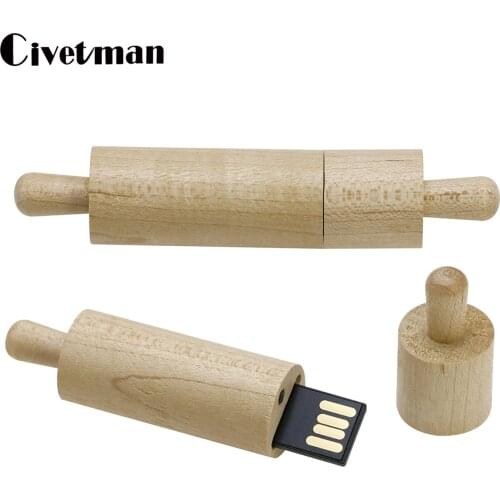 Surprise Pendrive Maple Wooden Rolling Pin USB Flash Drive 8GB 16GB 32GB 64GB 128GB 256GB USB 2.0 Memory Drives Cle USB Stick