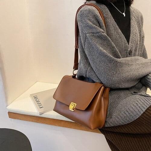 Vintage Simple Solid Design Wide Strap Shoulder Bags For Women Design Work Satchel High Quality Capacity Messenger Bag