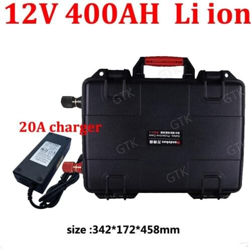 Waterproof 12V 400AH lithium ion battery 12v 400ah li ion for 2400W inverter caravan camping market power supply + 20A Charger