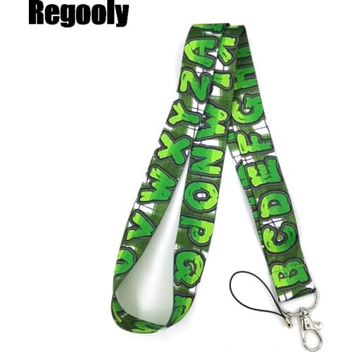 Green Lattice Alphabet Lanyard for Keys Phone Cool Neck Strap Lanyard for Camera Whistle ID Badge Cute webbings ribbons Gifts