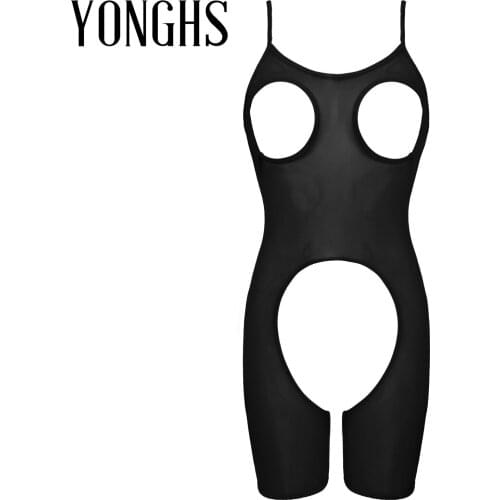 Womens Erotic Lingerie Crotchless Bodysuit Bodystocking Mesh See-through Sheer Erotic Sexy Straps Open Cups Open Crotch Bodysuit